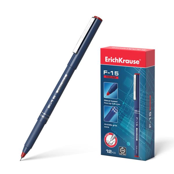 Ручка капиллярная ErichKrause® F-15, цвет чернил красный (в коробке по 12 шт.)