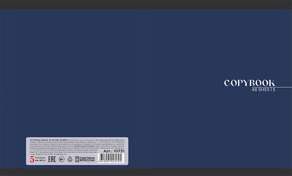 Тетрадь 48 листов, линейка, обложка мелованный картон, блок офсет, синяя
